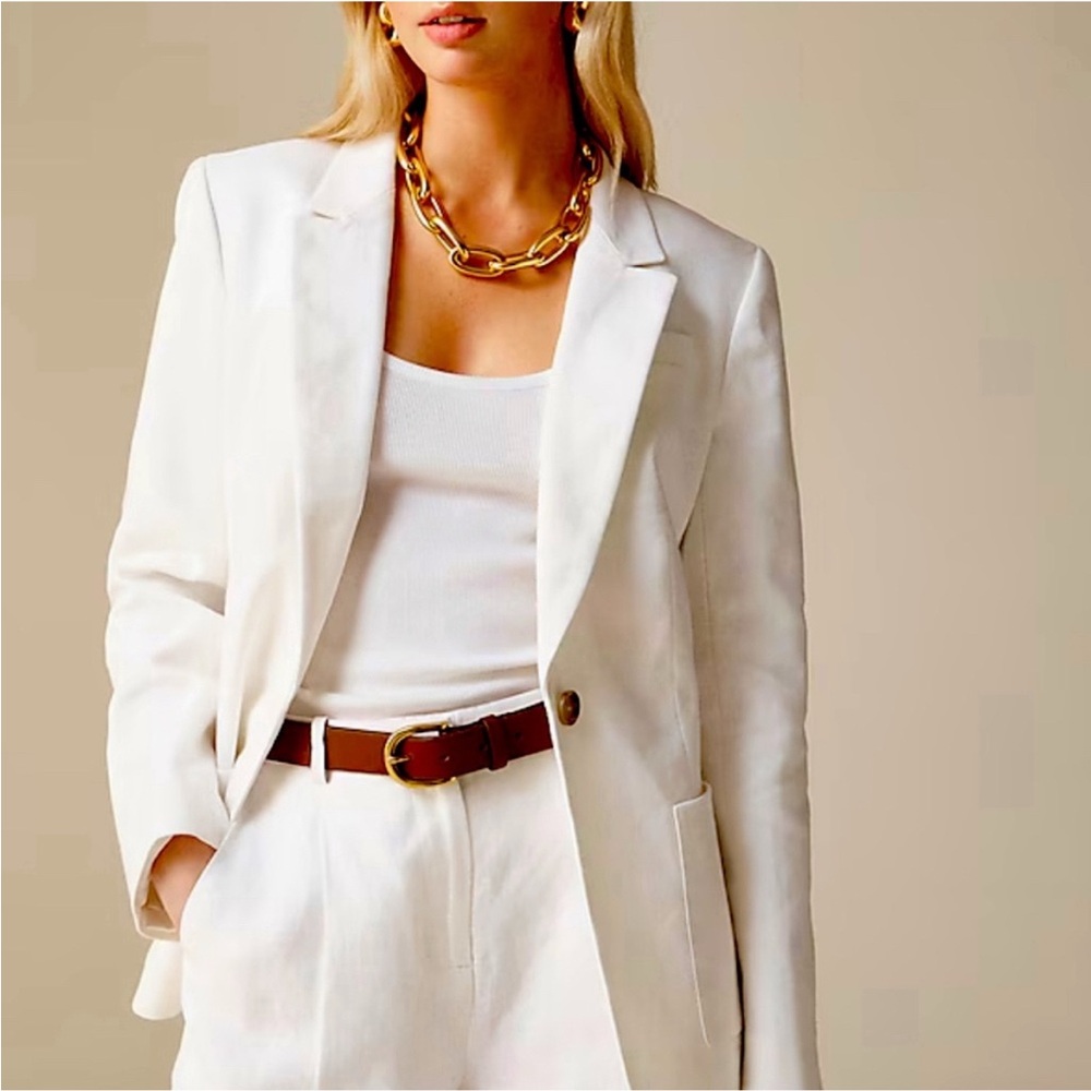 J. Crew Parke Blazer White Linen Classic Tailored Old Money Minimalist Fitted 6